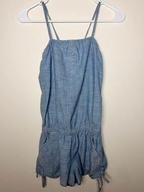 Hollister Romper Chambray Blue Size S Adjustable Straps Stretchy Y2K denim